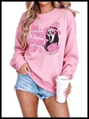 Cute Ghost Face Crewneck Sweatshirt Funny Halloween Pullover